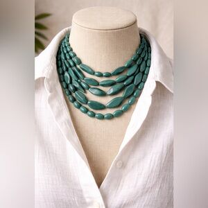 💙 Statement Ocean Teal Multi-Strand Acrylic Necklace • 5 Layer Sculptural Beads